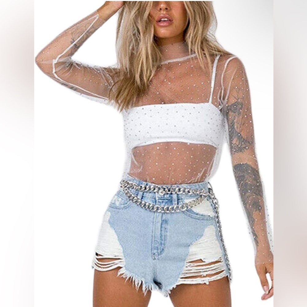 Sheer mesh top white, size S
